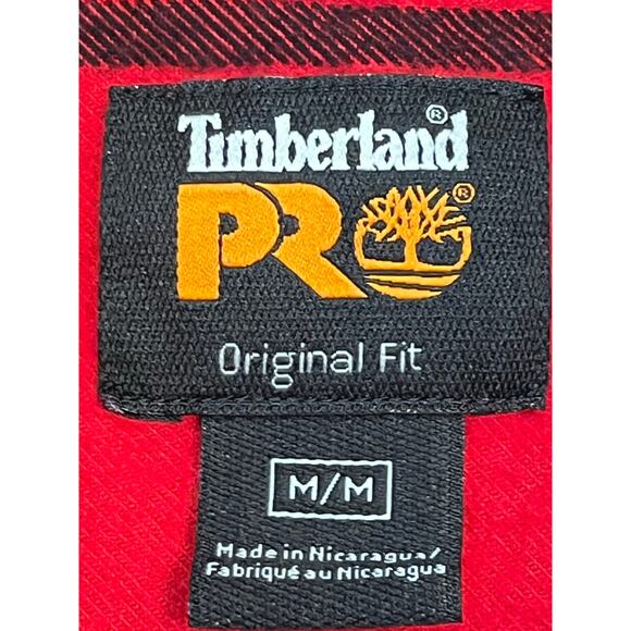 Timberland PRO Mens M Red Black Plaid Flannel Shirt Heavyweight Workwear Rugged - Picture 3 of 6